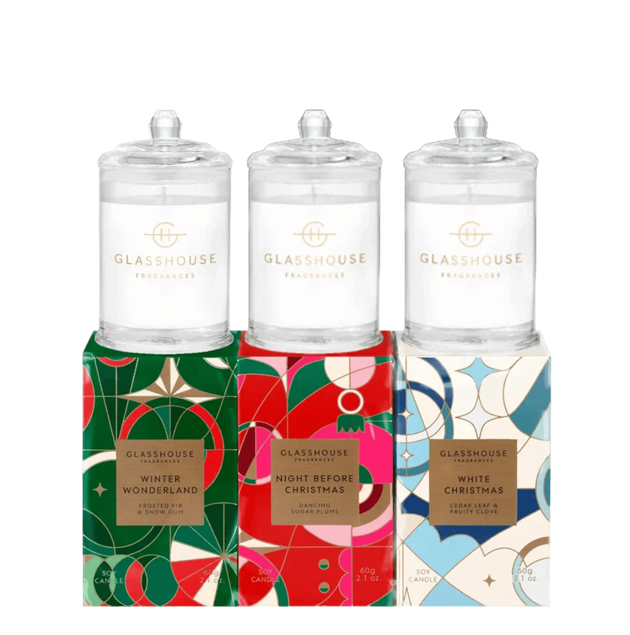 Glasshouse Fragrances Christmas Trio Gift Set Soy Candle 3x60g