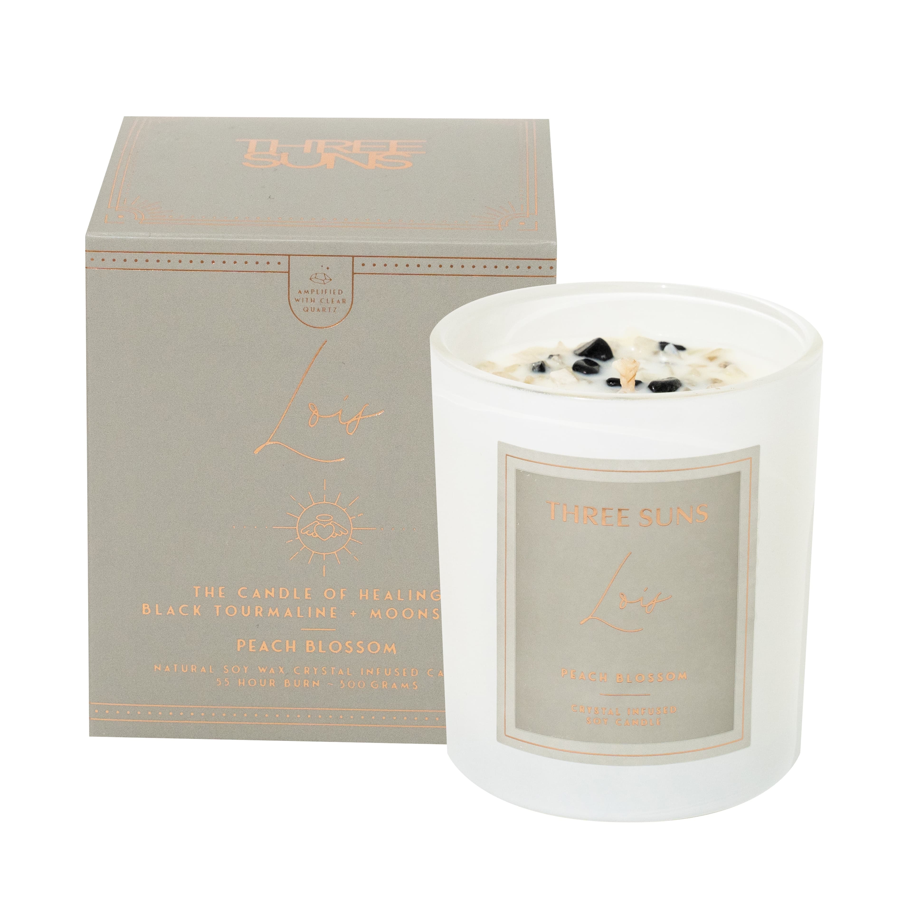 Three Suns Lois Crystal Infused Candle Of Healing 300g - Peach Blossom